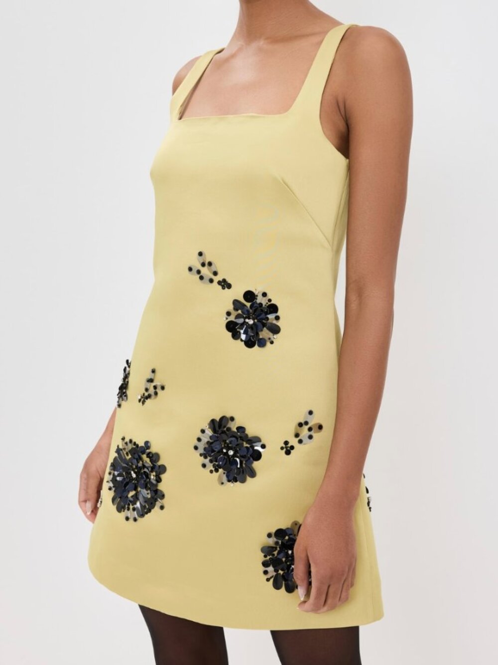Tanya Taylor Barton Embellished Satin Dress Chartreuse